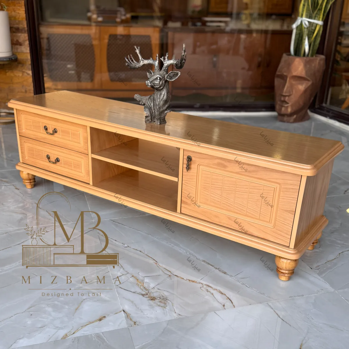 mizbama-elegant-oak-tv-unit-detailed میزتلویزیون جادار فروش میزتلوزیون