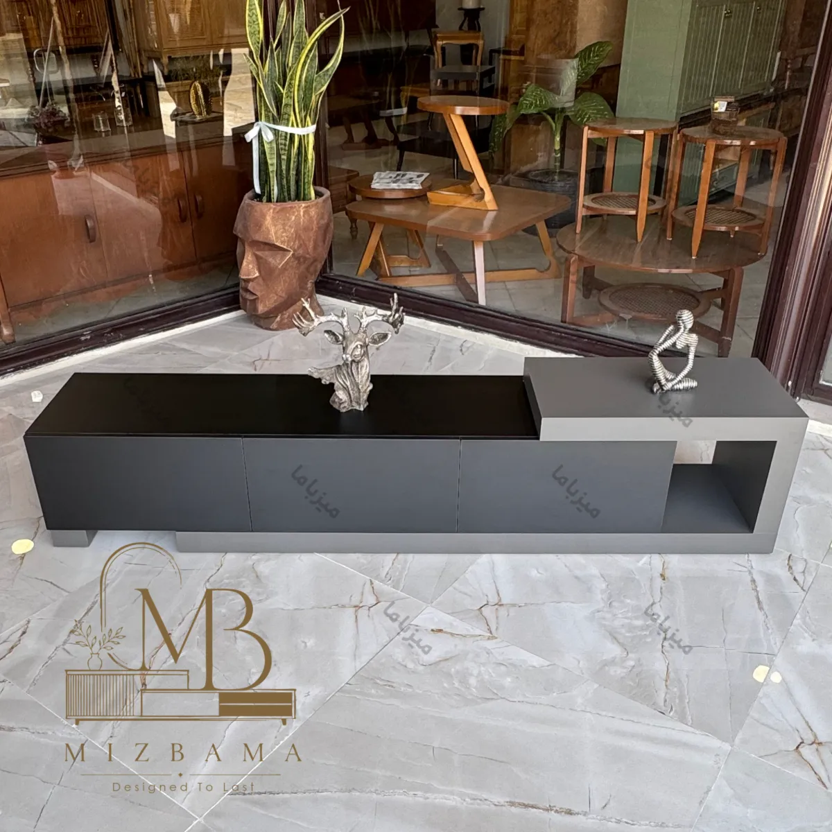 mizbama-modern-dark-tv-stand میزتلویزیون متحرک میزتلویزیون دورنگ