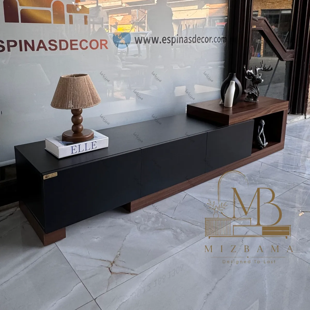 mizbama-modern-movable-tv-stand میزتیوی مشکی گردویی