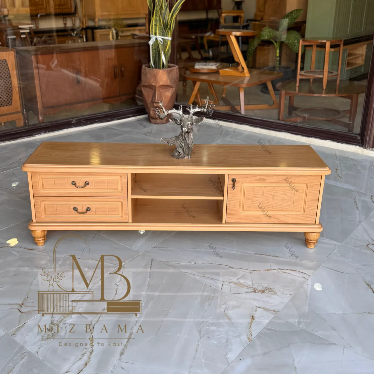 mizbama-neoclassic-wooden-tv-stand میزتلویزیون خودرنگ راش میزتلوزیون چوب میزتلویزیون پایه خراطی